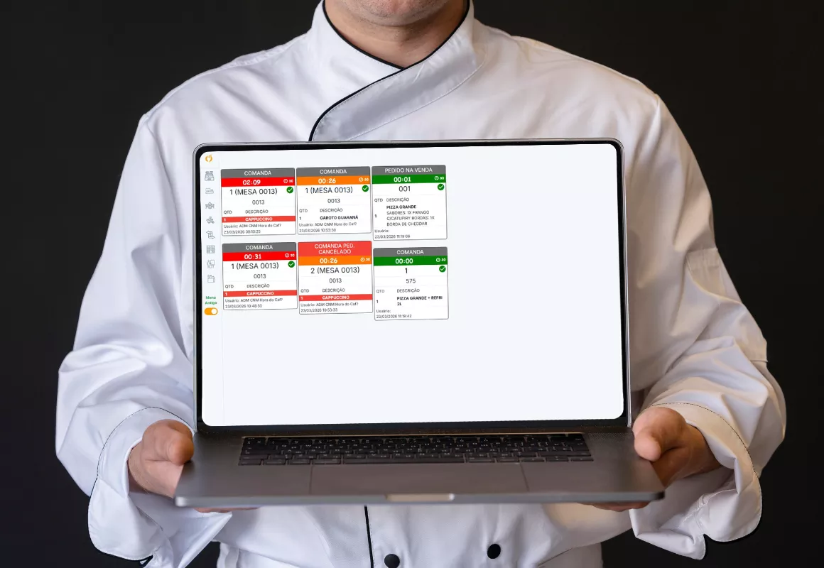 KDS cozinha para pizzaria — monitor de pedidos por ordem de chegada e por tipo de pizza
