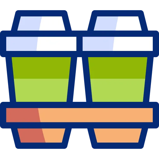 Ilustração de duas bebidas quentes em copos para viagem, remetendo à agilidade e conveniência que um sistema para cafeterias pode oferecer no atendimento ao cliente.