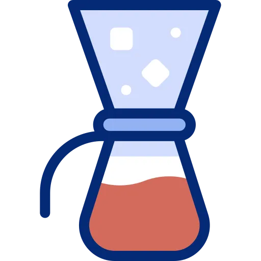 Desenho de um coador de café com jarra de vidro, representando métodos de preparo artesanal integrados ao controle de produção em um sistema para cafeterias.